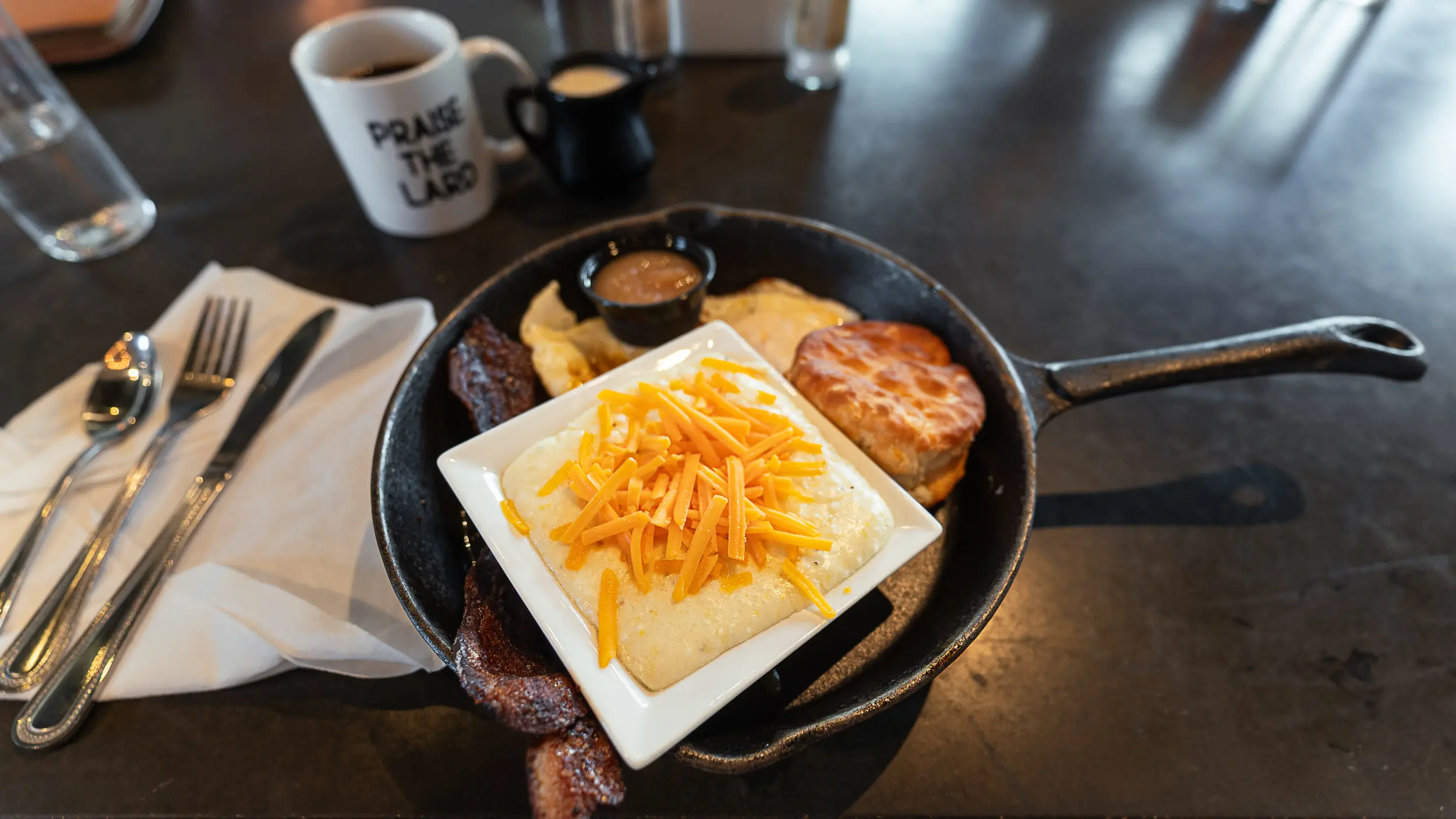 Southern breakfast skillet at The Perfect Pig, one of the best foodie things to do on 30A.