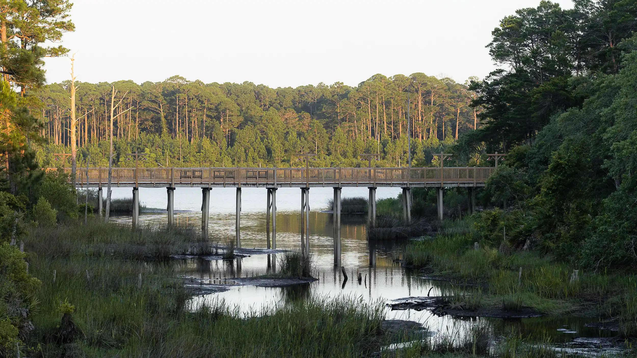 Scenic bridge along the Timpoochee Trail at sunset. Biking here is one of the most peaceful things to do on 30A.