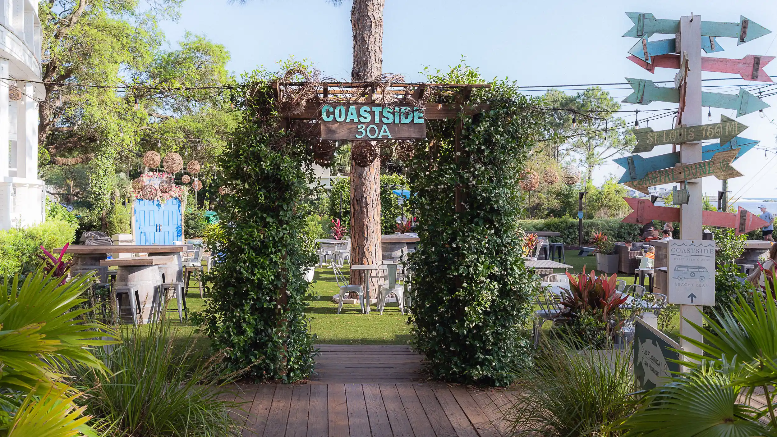 Outdoor dining scene at Old Florida Fish House, one of the most memorable family-friendly things to do on 30A.