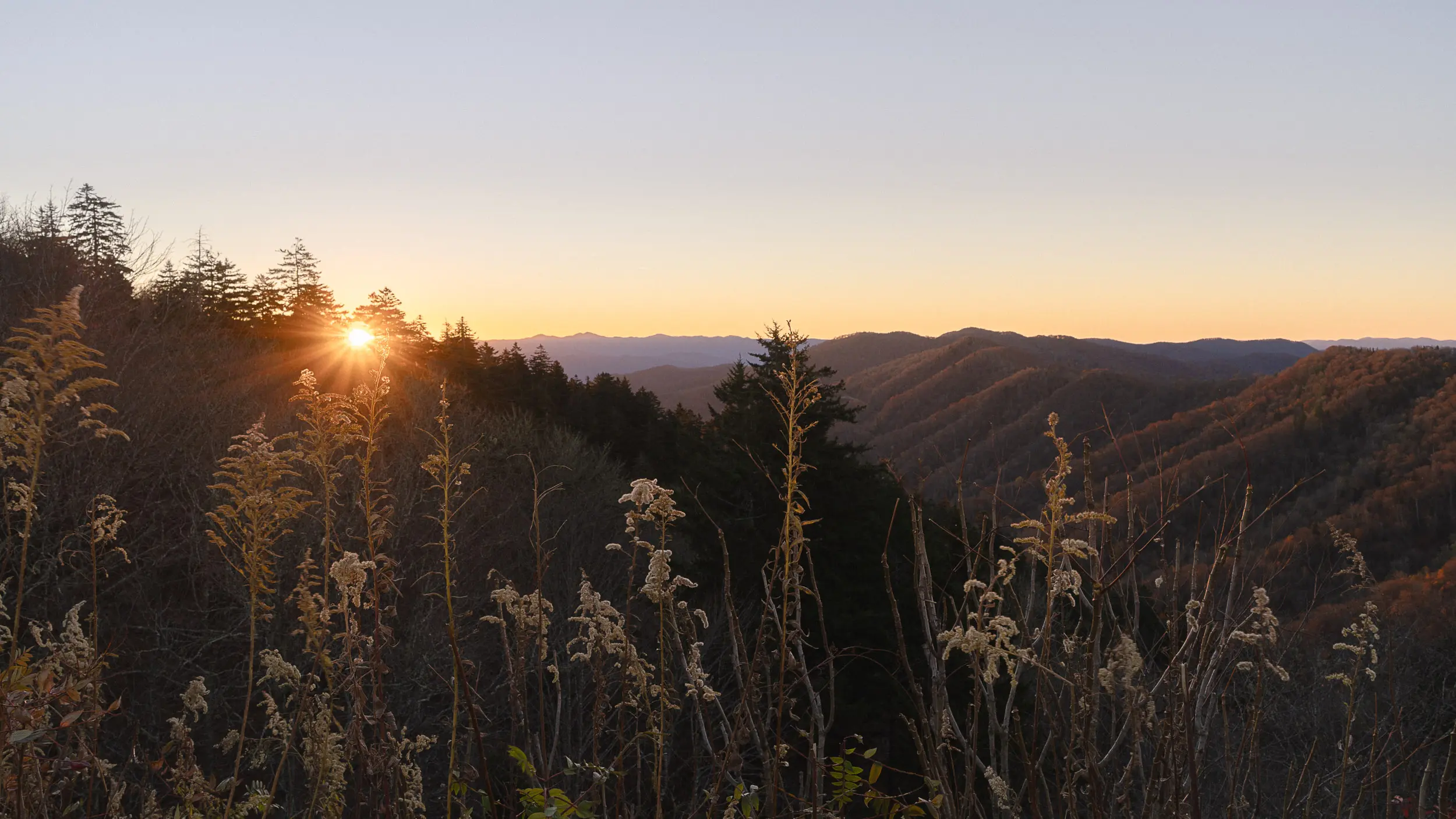 Early morning sunrise view from Newfound Gap in Great Smoky Mountains National Park