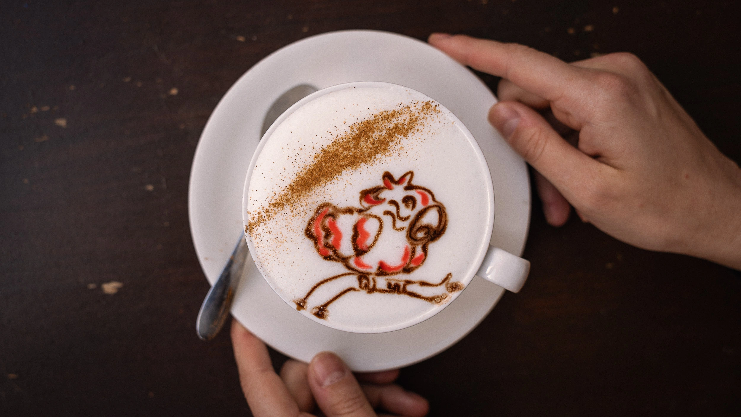 Latte with bird-shaped foam art at a café in Galway, Ireland